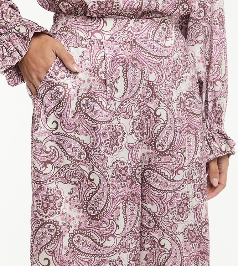 Printed Jacquard Satin Ruffle Woven Top