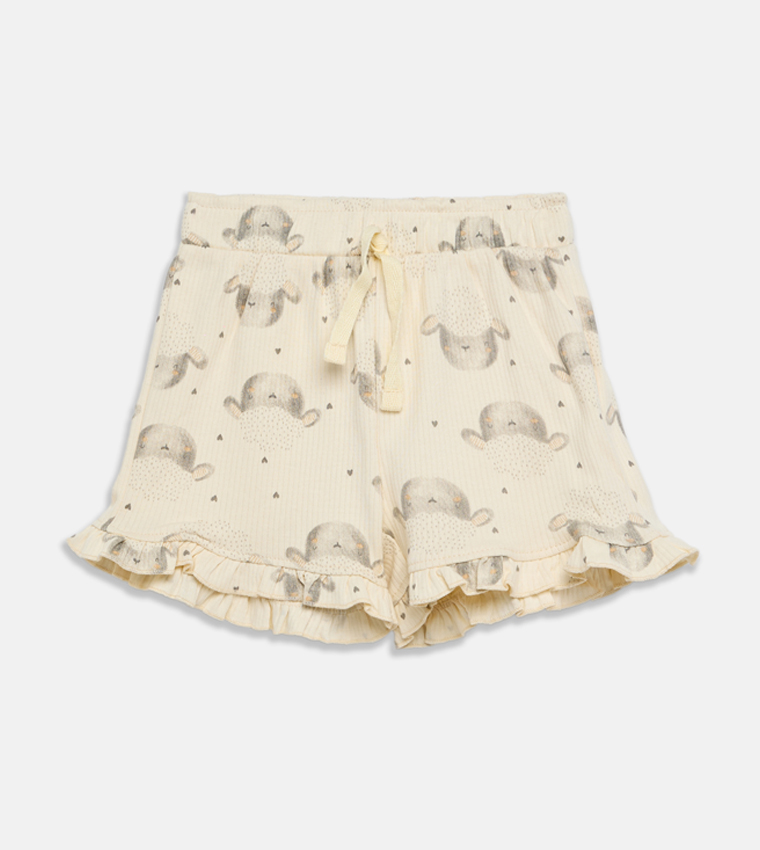 شورت بطبعة ورباط على الخصر - 3 قطع 