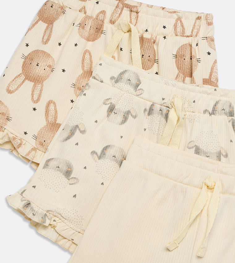 شورت بطبعة ورباط على الخصر - 3 قطع 