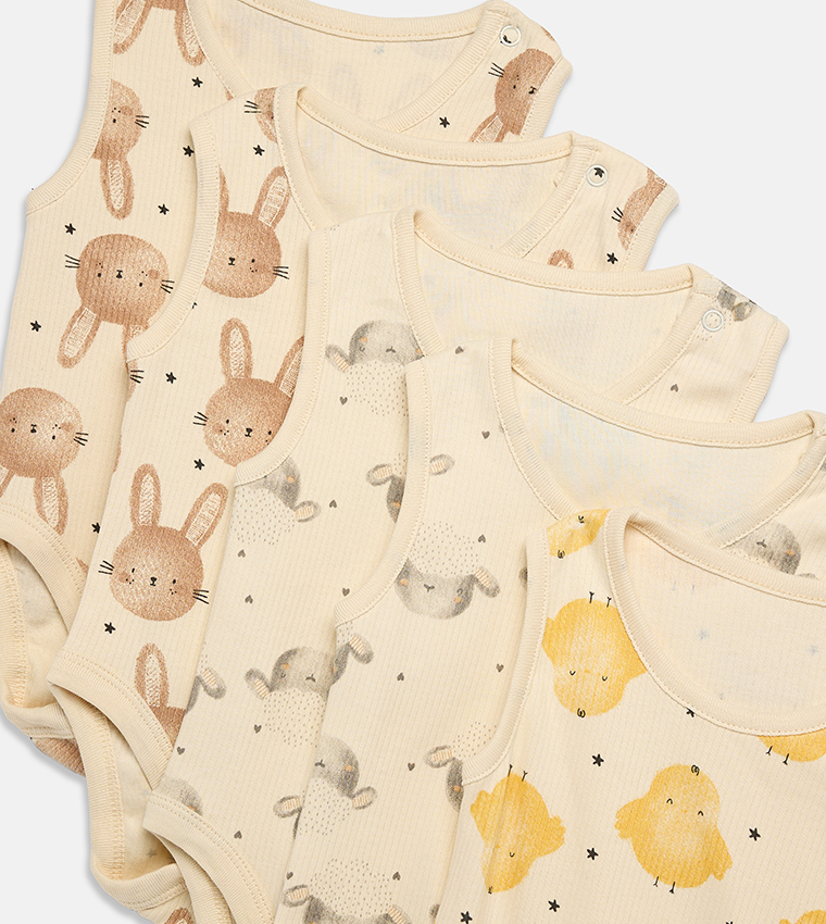 5-Pack Printed Sleeveless Bodysuits