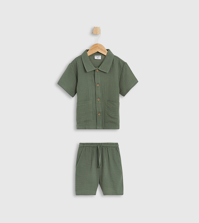 Solid Short Sleeves Clothing Set