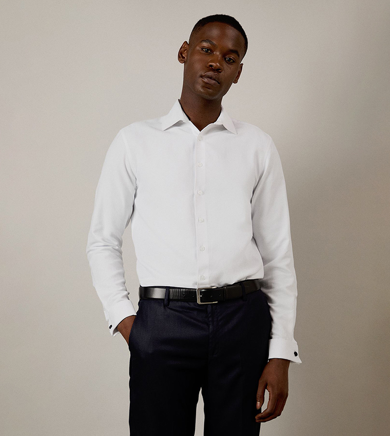 Textured Double Cuff Tailored Fit Formal Shirt