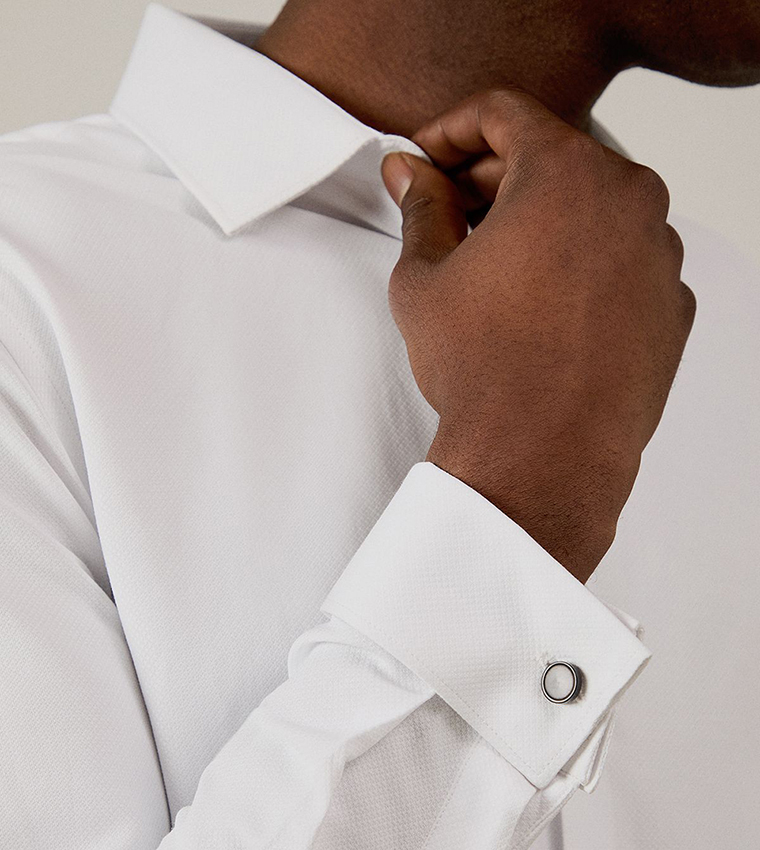 Textured Double Cuff Tailored Fit Formal Shirt
