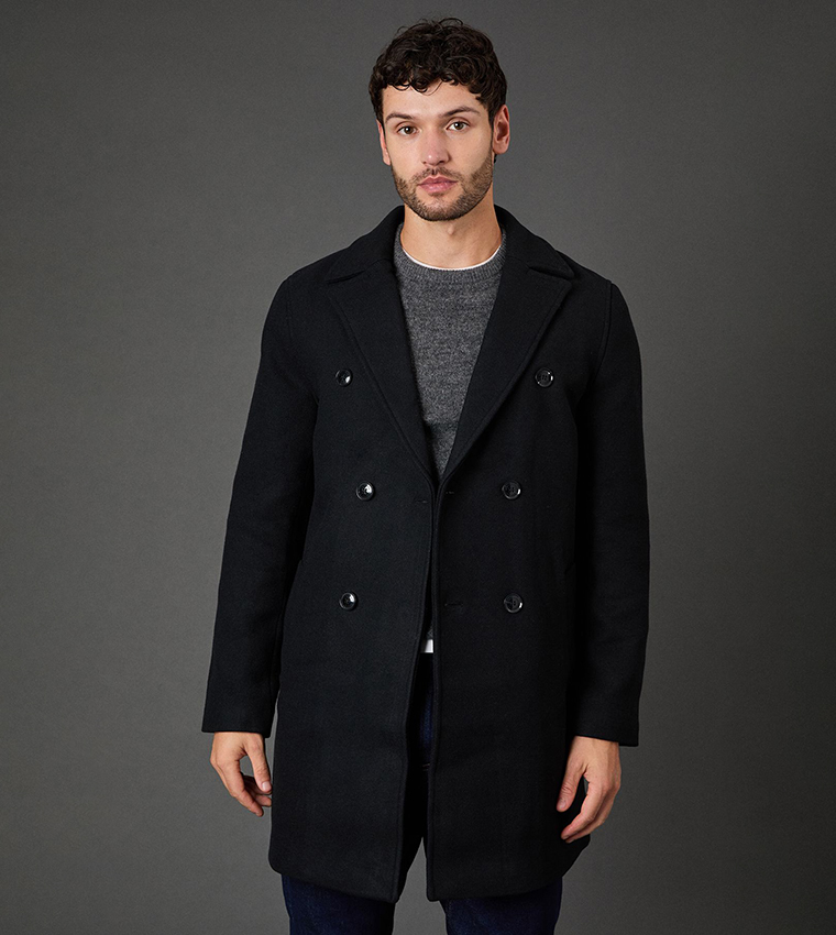 Double Breasted Wool Blend Coat