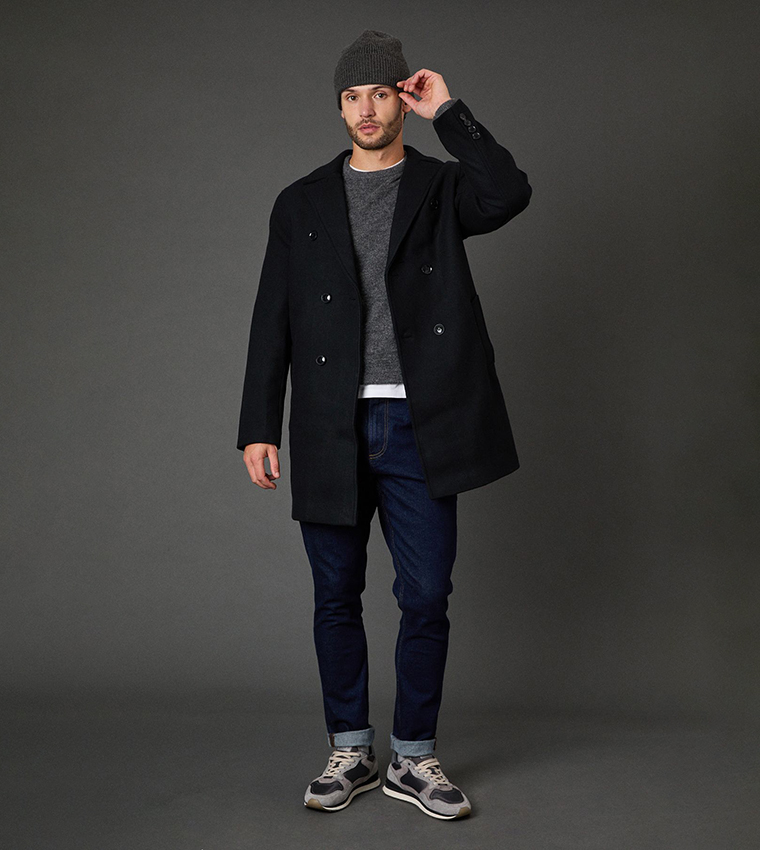 Double Breasted Wool Blend Coat