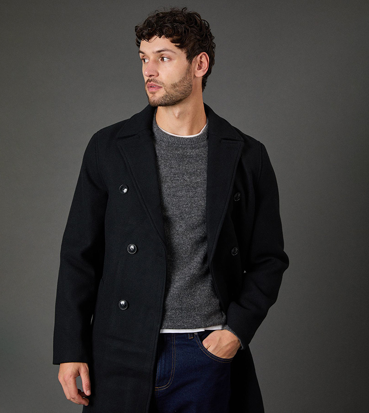Double Breasted Wool Blend Coat