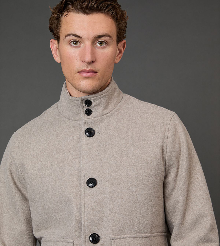 Funnel Neck Wool Blend Coat