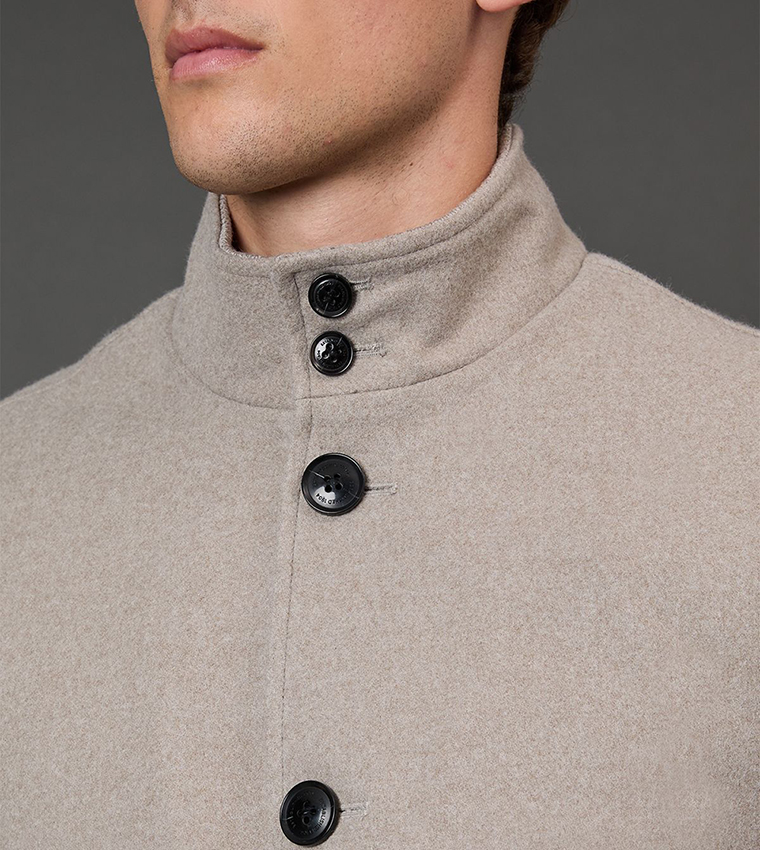 Funnel Neck Wool Blend Coat