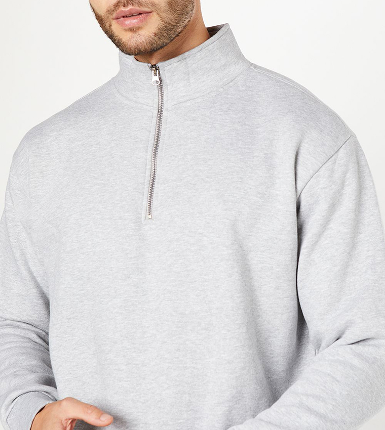 Solid Zipper Neck Jersey Sweatshirt