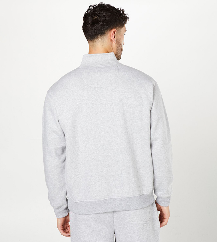 Solid Zipper Neck Jersey Sweatshirt