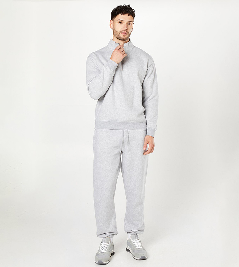 Solid Zipper Neck Jersey Sweatshirt