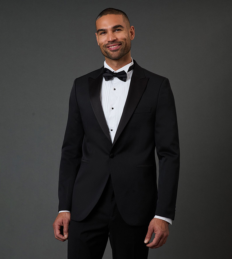 Jacquard Peak Collar Tailored Fit Tuxedo Blazer