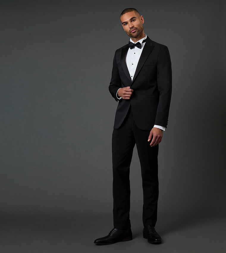 Jacquard Peak Collar Tailored Fit Tuxedo Blazer