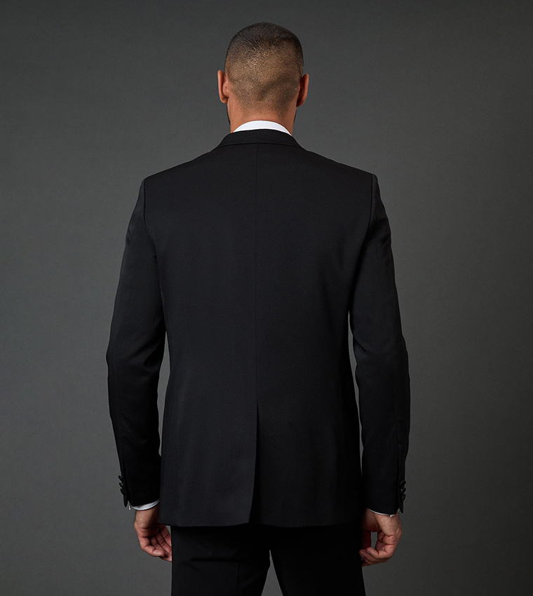 Jacquard Peak Collar Tailored Fit Tuxedo Blazer