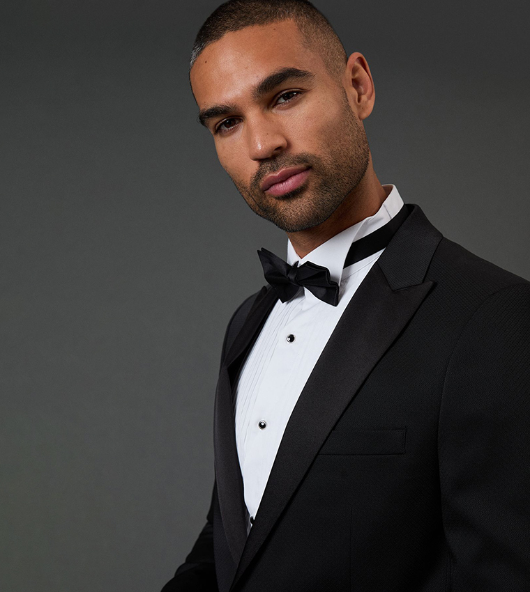 Jacquard Peak Collar Tailored Fit Tuxedo Blazer