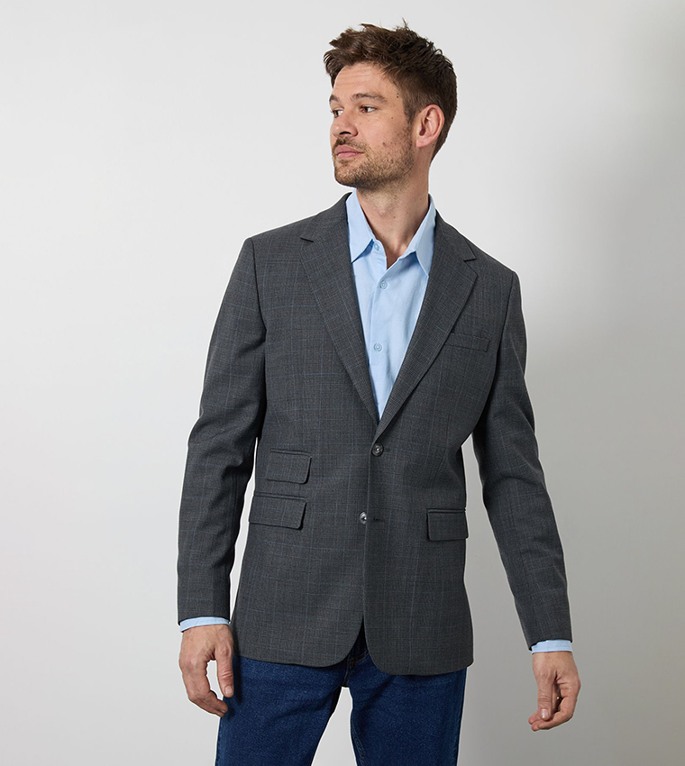 Wool Rich Pow Check Tailored Fit Blazer