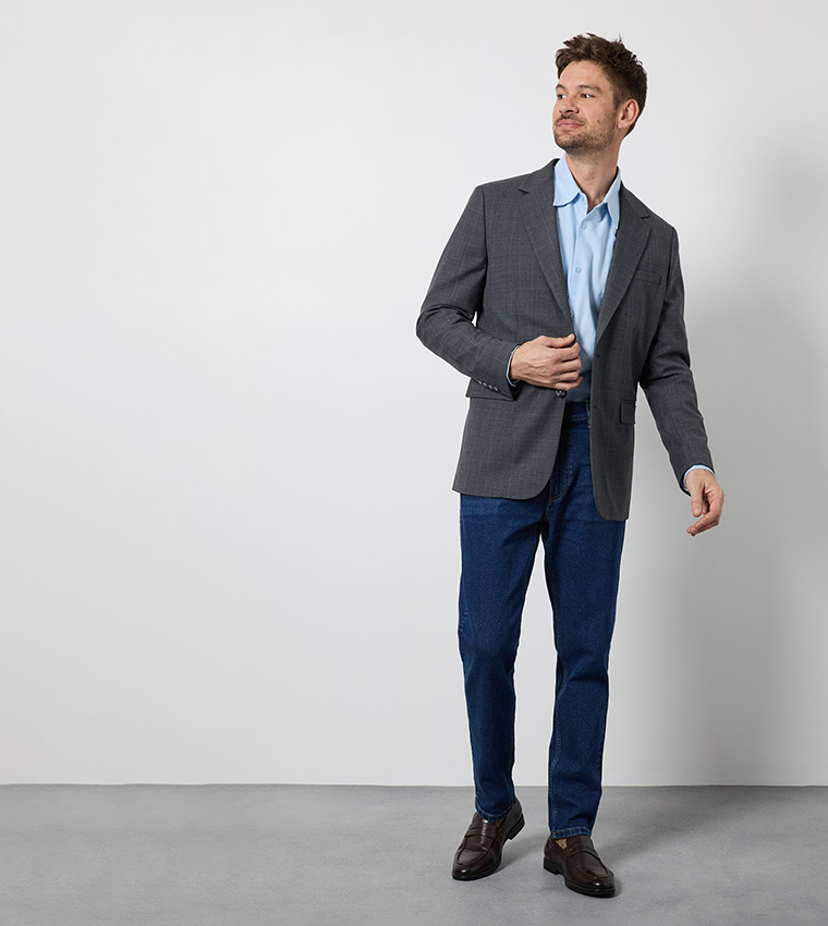 Wool Rich Pow Check Tailored Fit Blazer