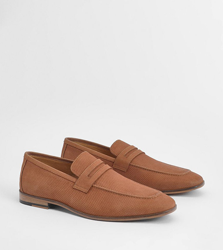 Perforated Leather Penny Loafers