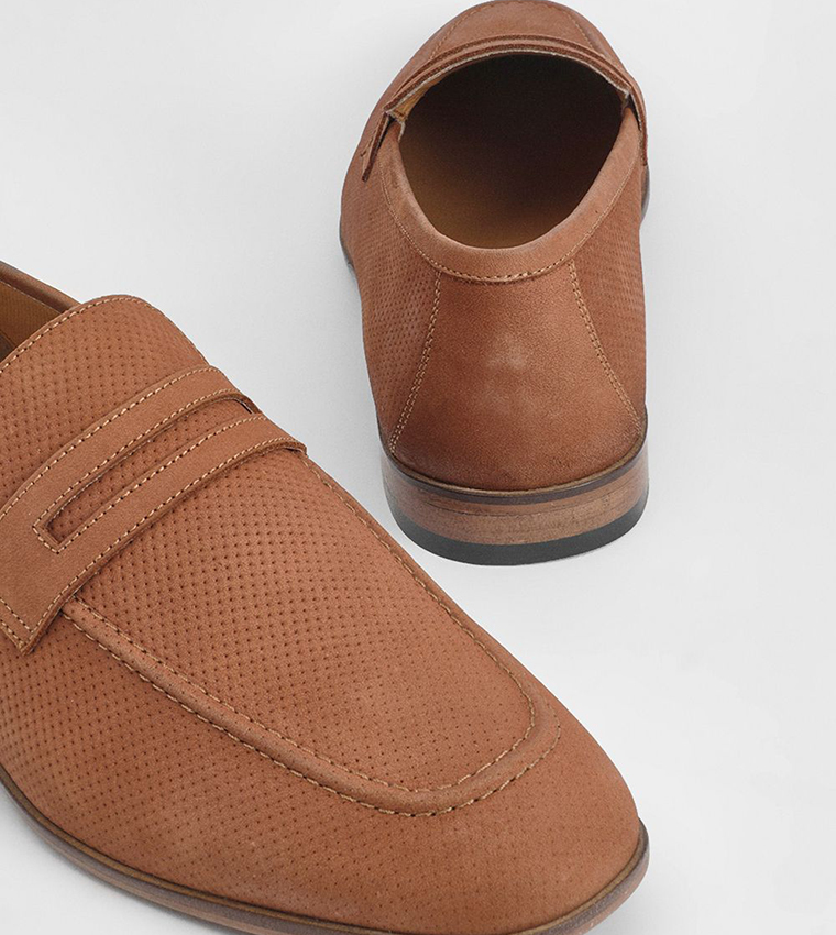 Perforated Leather Penny Loafers