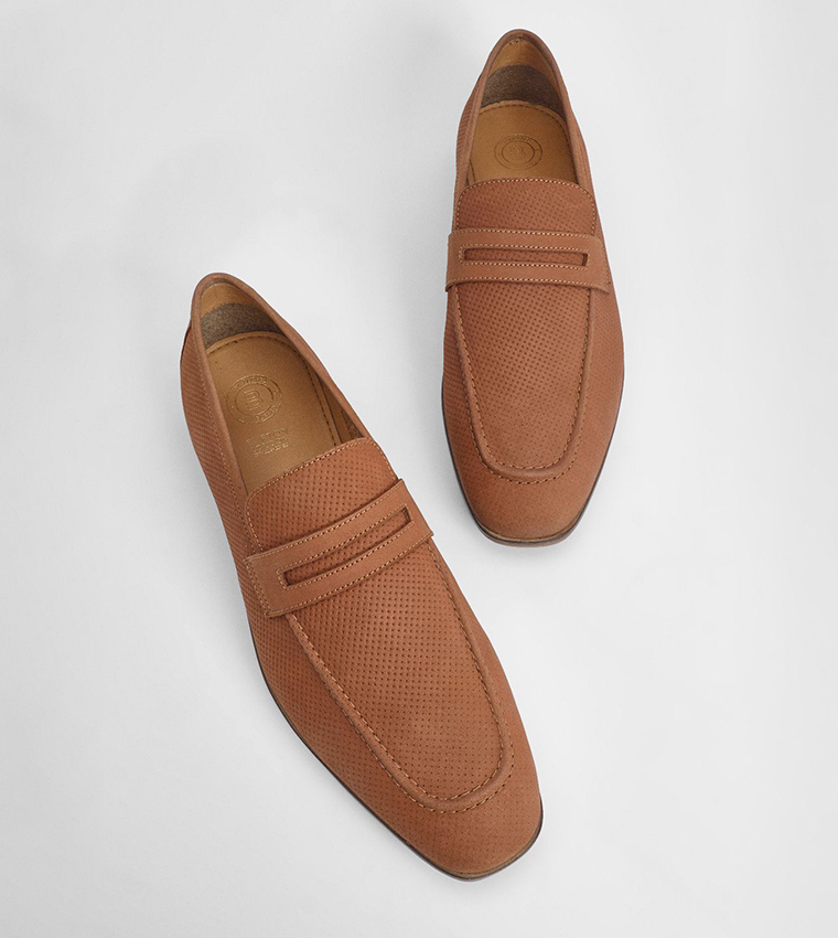Perforated Leather Penny Loafers