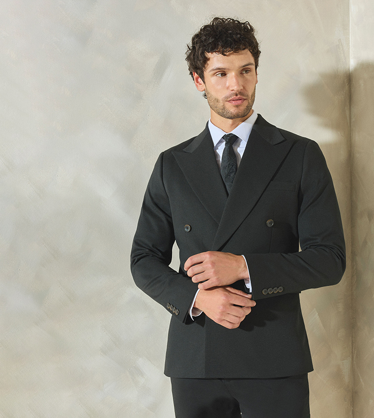 Textured Wide Lapel Double Breasted Blazer