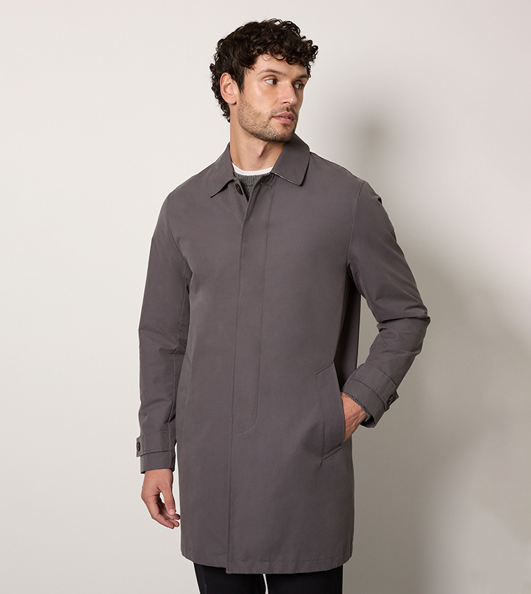Solid Collared Long Sleeves Overcoat