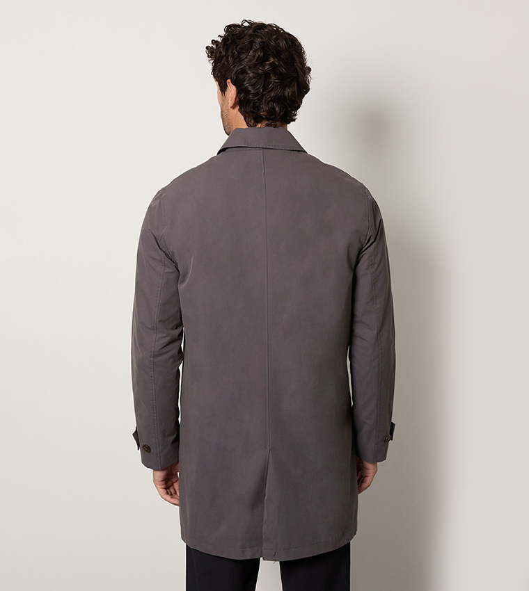 Solid Collared Long Sleeves Overcoat