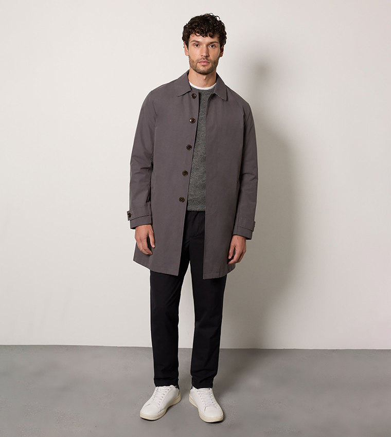 Solid Collared Long Sleeves Overcoat