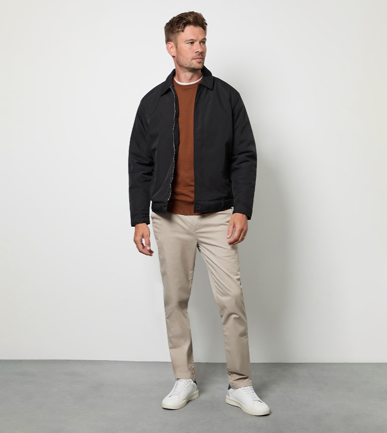 Solid Collared Padded Harrington Jacket