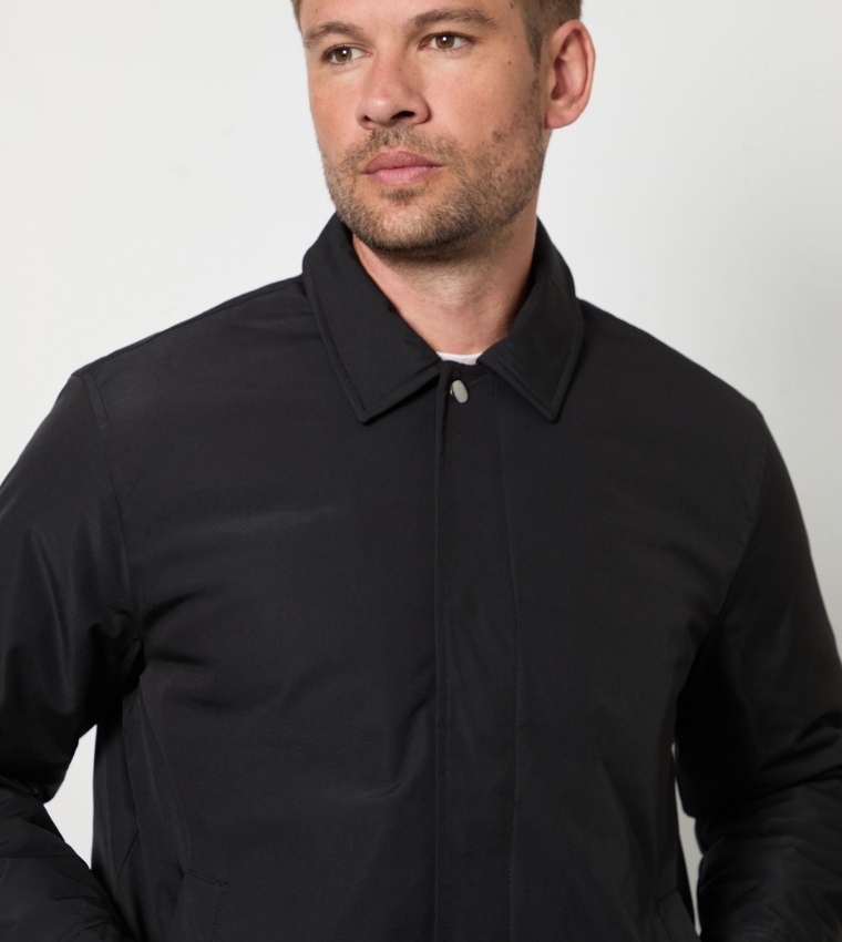 Solid Collared Padded Harrington Jacket