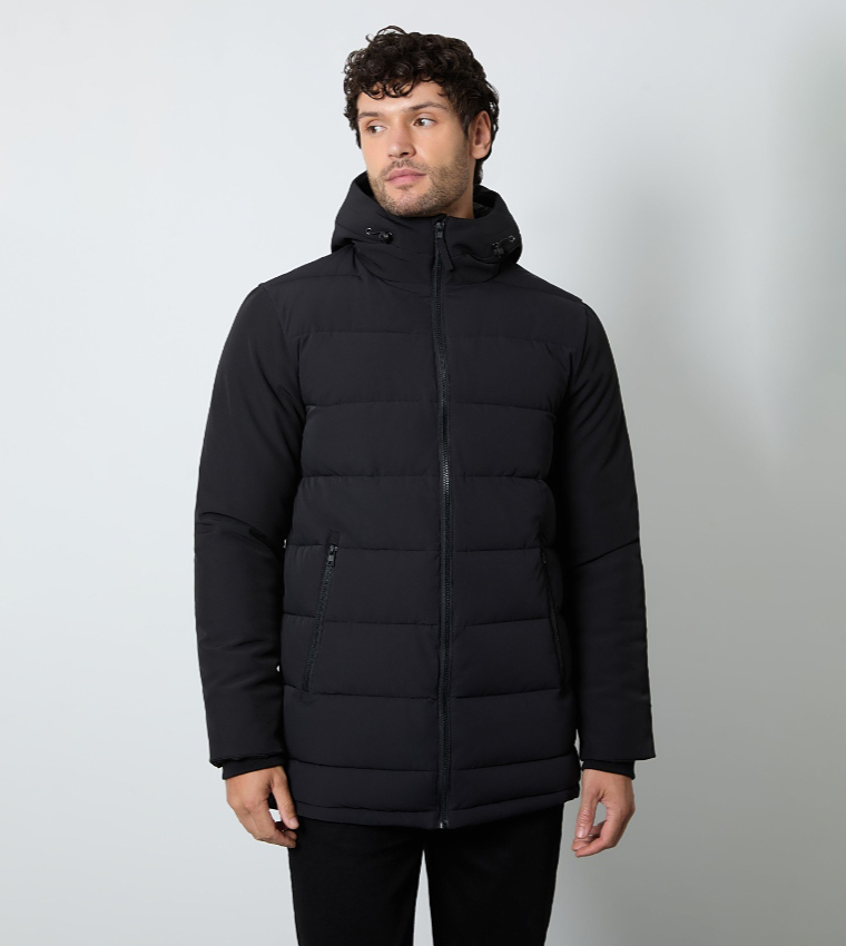 Zippered Quilted Hooded Jacket
