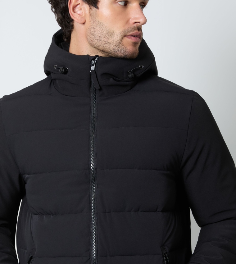 Zippered Quilted Hooded Jacket
