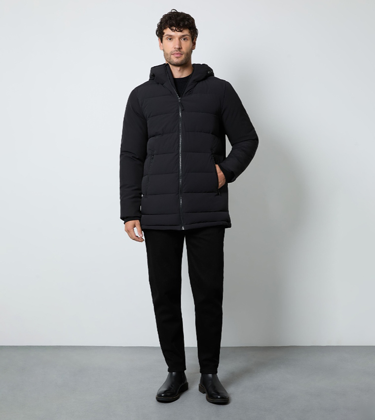 Zippered Quilted Hooded Jacket