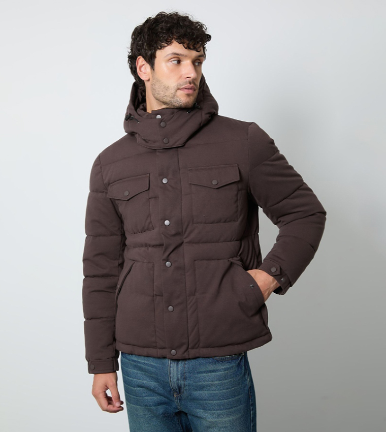 Pocket Front Padded Hooded Jacket