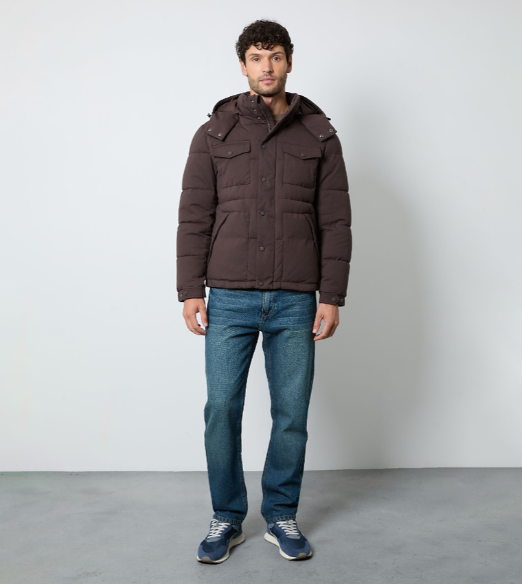 Pocket Front Padded Hooded Jacket
