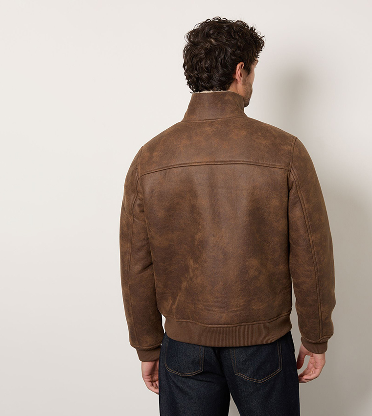 Faux Suede Borg Lined Aviator Jacket