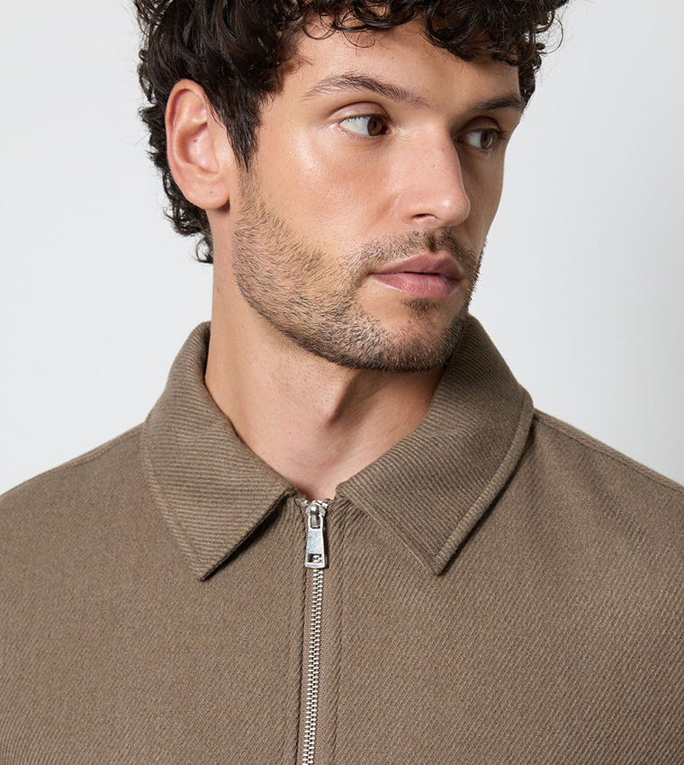 Solid Twill Wool Blend Harrington Jacket