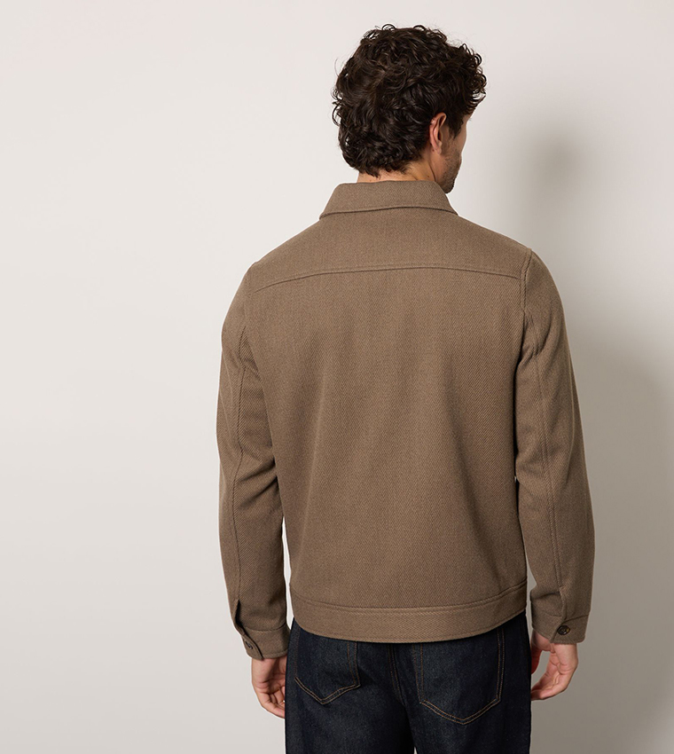 Solid Twill Wool Blend Harrington Jacket