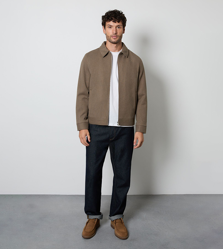 Solid Twill Wool Blend Harrington Jacket
