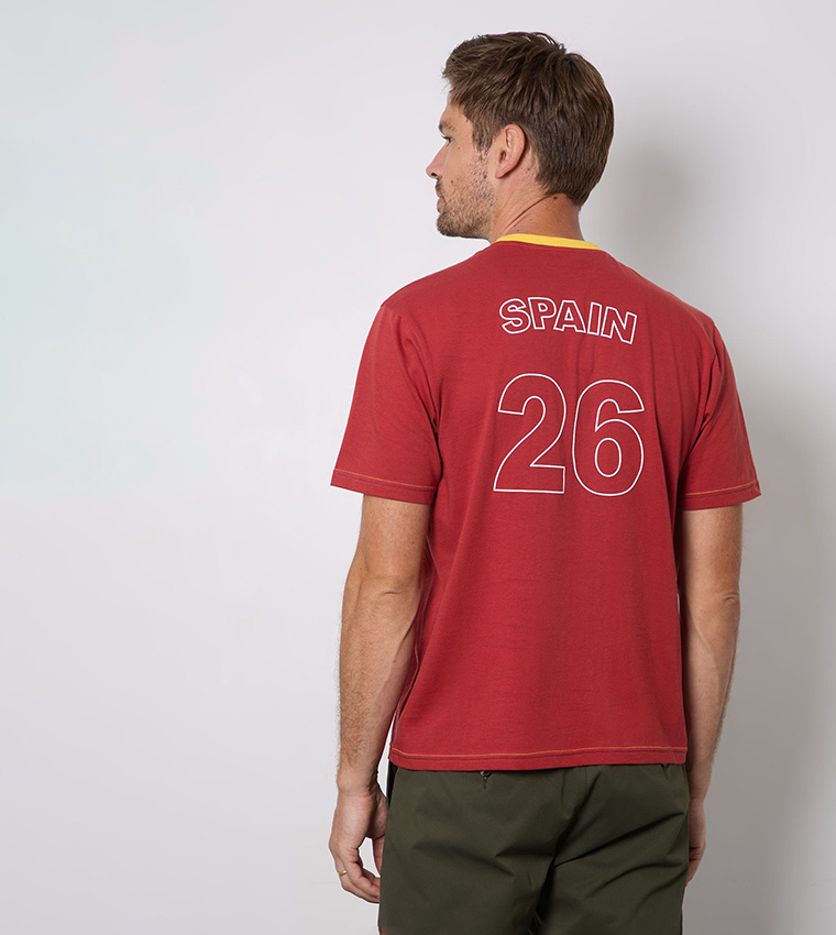 Spain Flag Embroidered Crew Neck T-Shirt