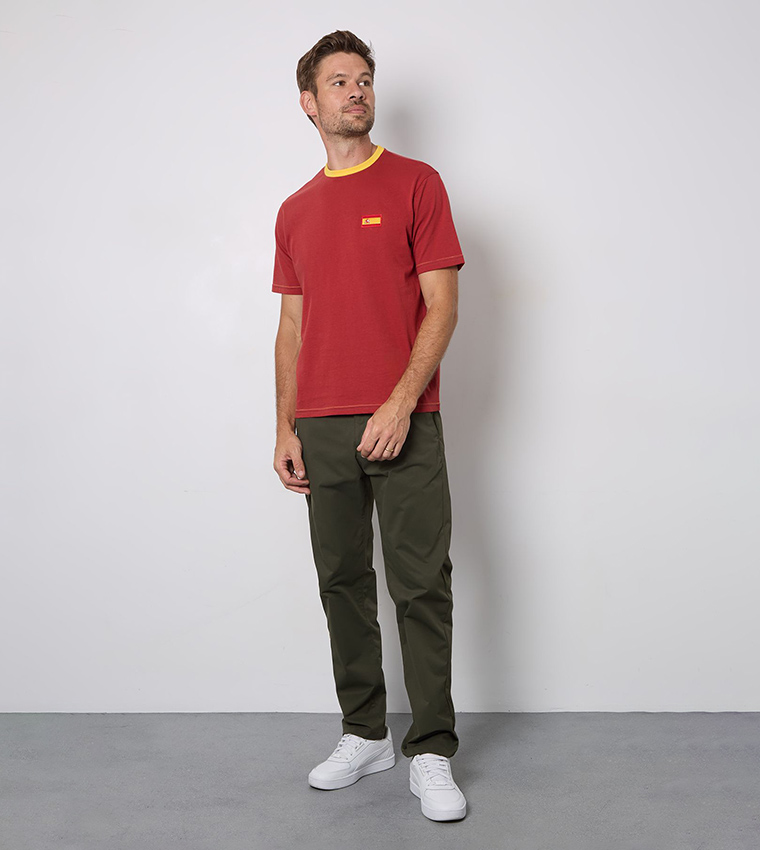 Spain Flag Embroidered Crew Neck T-Shirt