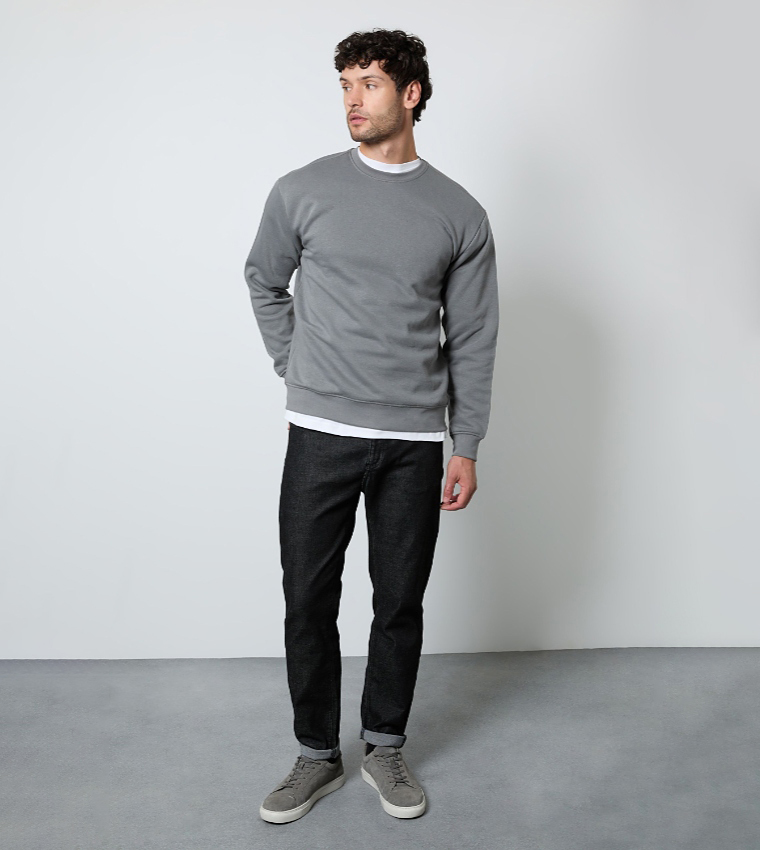Solid Crew Neck Sweatshirt