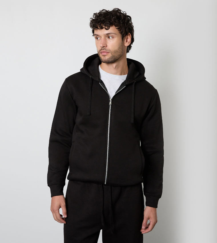 Solid Zip-Through Hooded Jacket