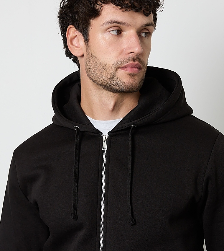 Solid Zip-Through Hooded Jacket