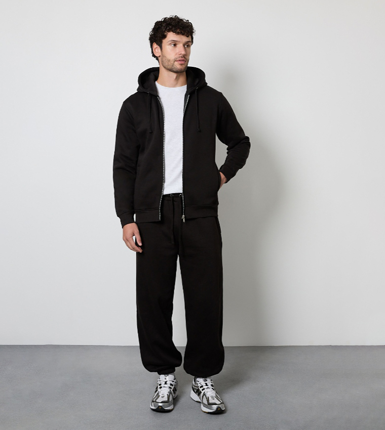 Solid Zip-Through Hooded Jacket