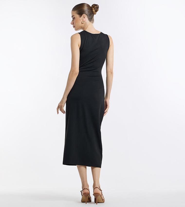 Ruched Sleeveless Midi Dress