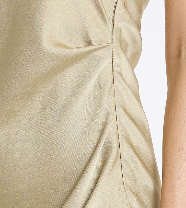 Solid Round Neck Satin Maxi Dress
