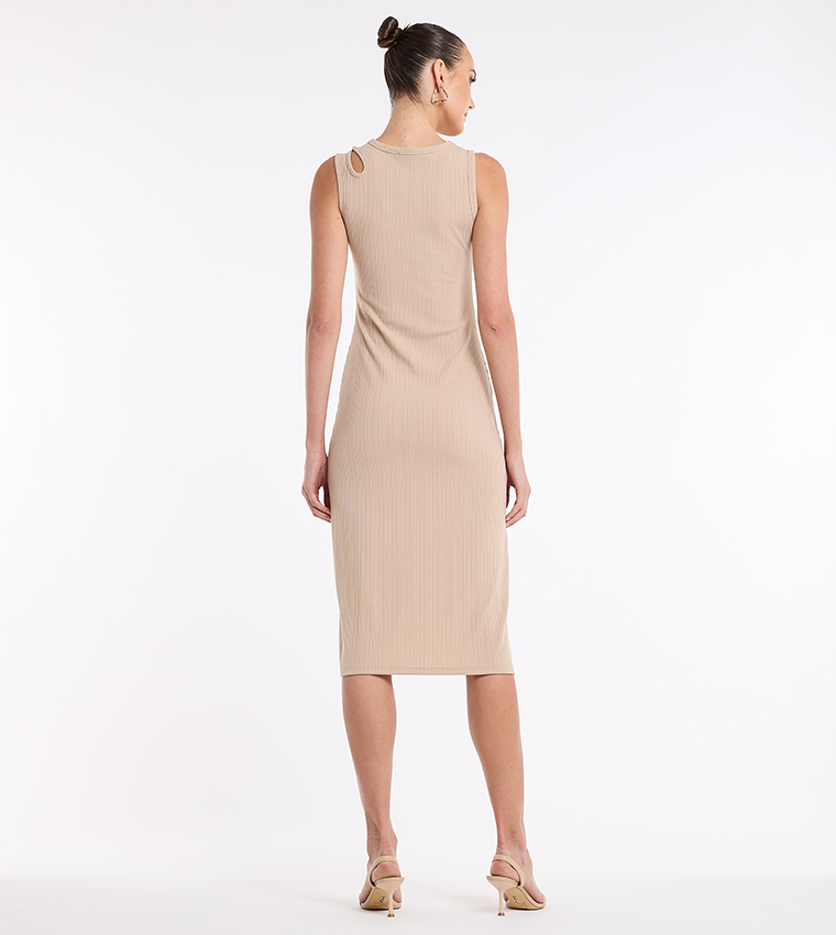 Ribbed Cut-Out Detail Midi Dress