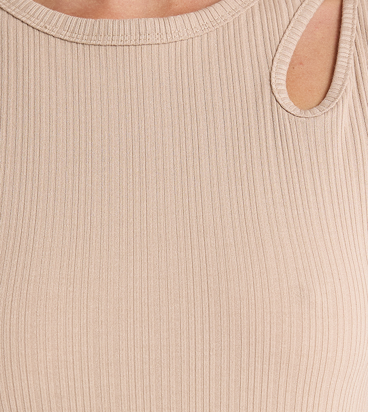 Ribbed Cut-Out Detail Midi Dress