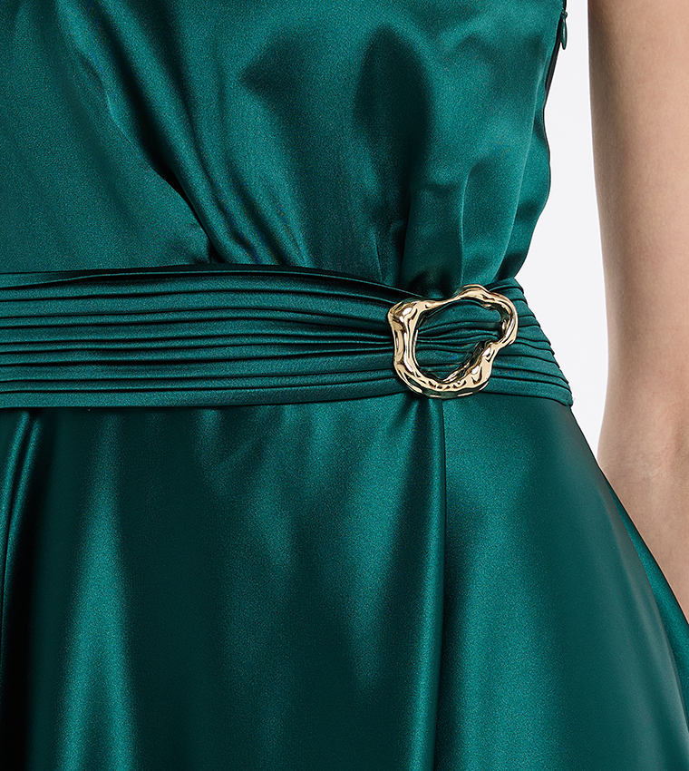 Buy BCBG Belted One Shoulder Evening Gown In Green | 6thstreet Qatar